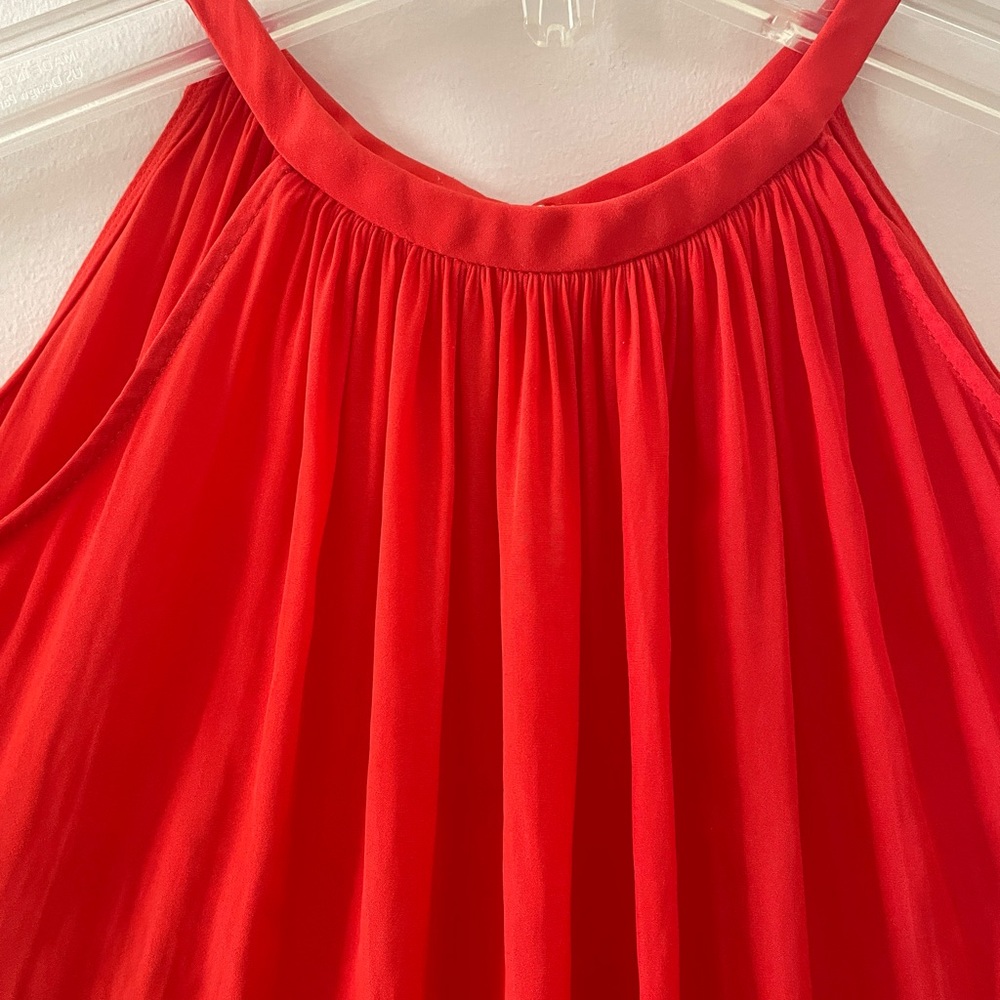RAMY BROOK Eileen Red Mini Dress Could Shoulder Silky Tunic - Picture 6 of 10